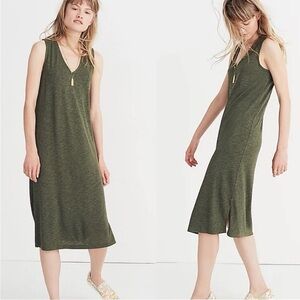 Madewell V-Neck Jersey Knit Tank Midi Dress XS Stretch Green Heather Loden